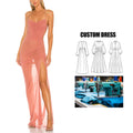 Brand Customization Elegant Mesh Pleated Suspender Dress Summer Hip-Covering Slit Vacation Dress Sexy Backless Party Dress