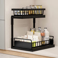 2 Tier Metal Under Sink Cabinet Organizer Pull Out Sliding Drawers Bathroom L Shape Shelf Rack