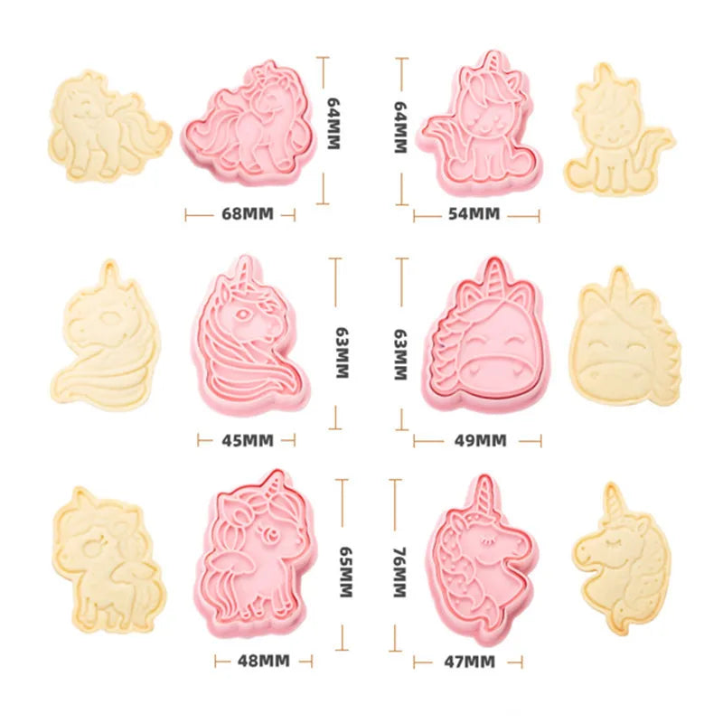 Saffron 6pcs/Box Unicorn Embosser Set Plastic Horse and Unicorn Cookie Cutter for Cupcake Cake Biscuit Cookie Decorating
