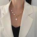 Retro Baroque Pearl Pendant Alloy Paperclip Chain Charm Splicing Pearl Necklace Fashion Jewelry for Women