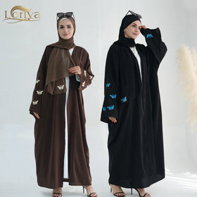 Loriya Latest Islamic Clothing Nida Black Abaya Dubai Designs Abaya Women Muslim Dress Cardigan With Butterfly Modest Abaya