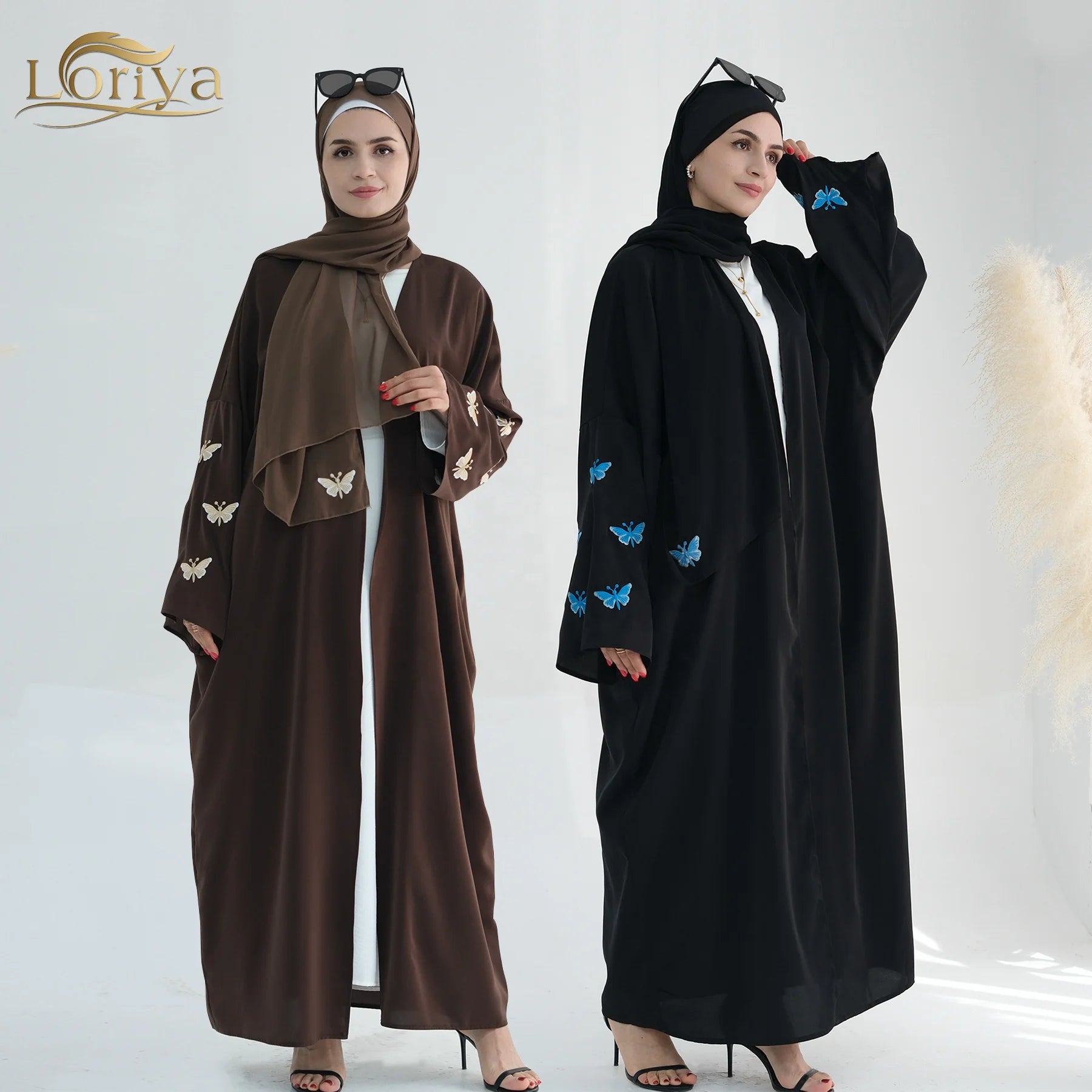 Loriya Latest Islamic Clothing Nida Black Abaya Dubai Designs Abaya Women Muslim Dress Cardigan With Butterfly Modest Abaya