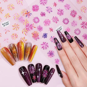 Custom 3D Fireworks Design 5D Embossed Nail Wraps PET and Plastic Nail Stickers for Valentine's Day Factory Nail Decoration