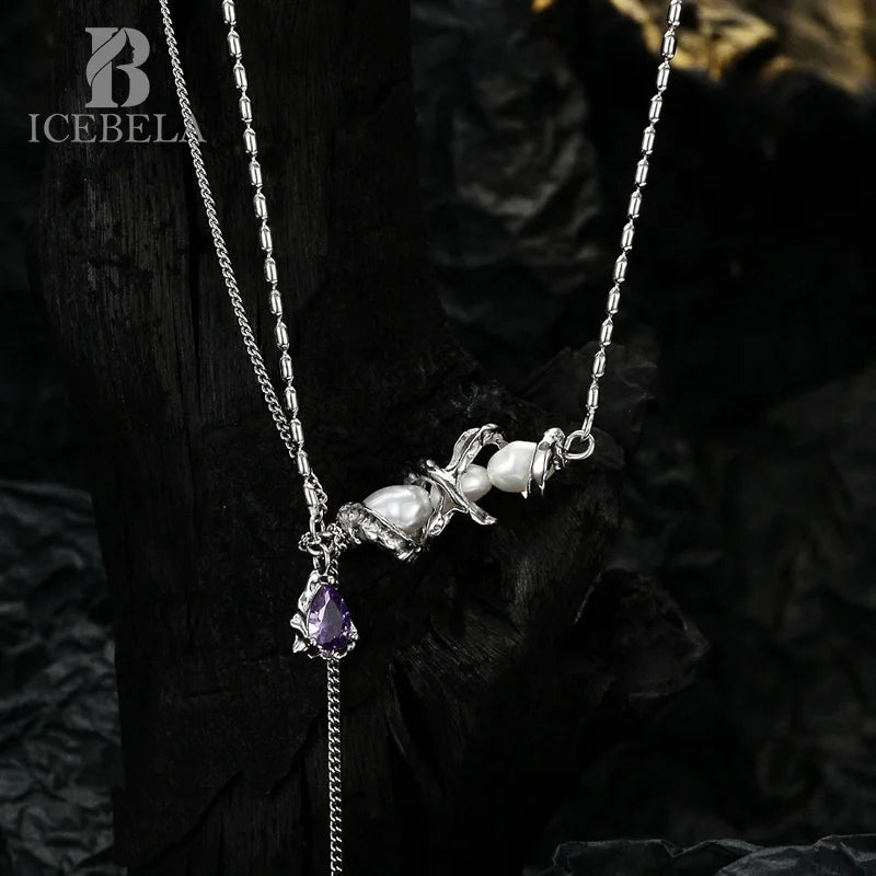 ICEBELA Fashion Jewelry 925 Pure Silver Korean Style Minimalist Rice Bead Necklace Wholesale Ins Unique Pearl Zircon Jewelry