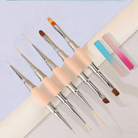 2024 New Popular Double End Colorful Brush Cat Tongue Line Painting Flat Round Angled UV Gel Nail Brush Manufacturer Nylon Brush