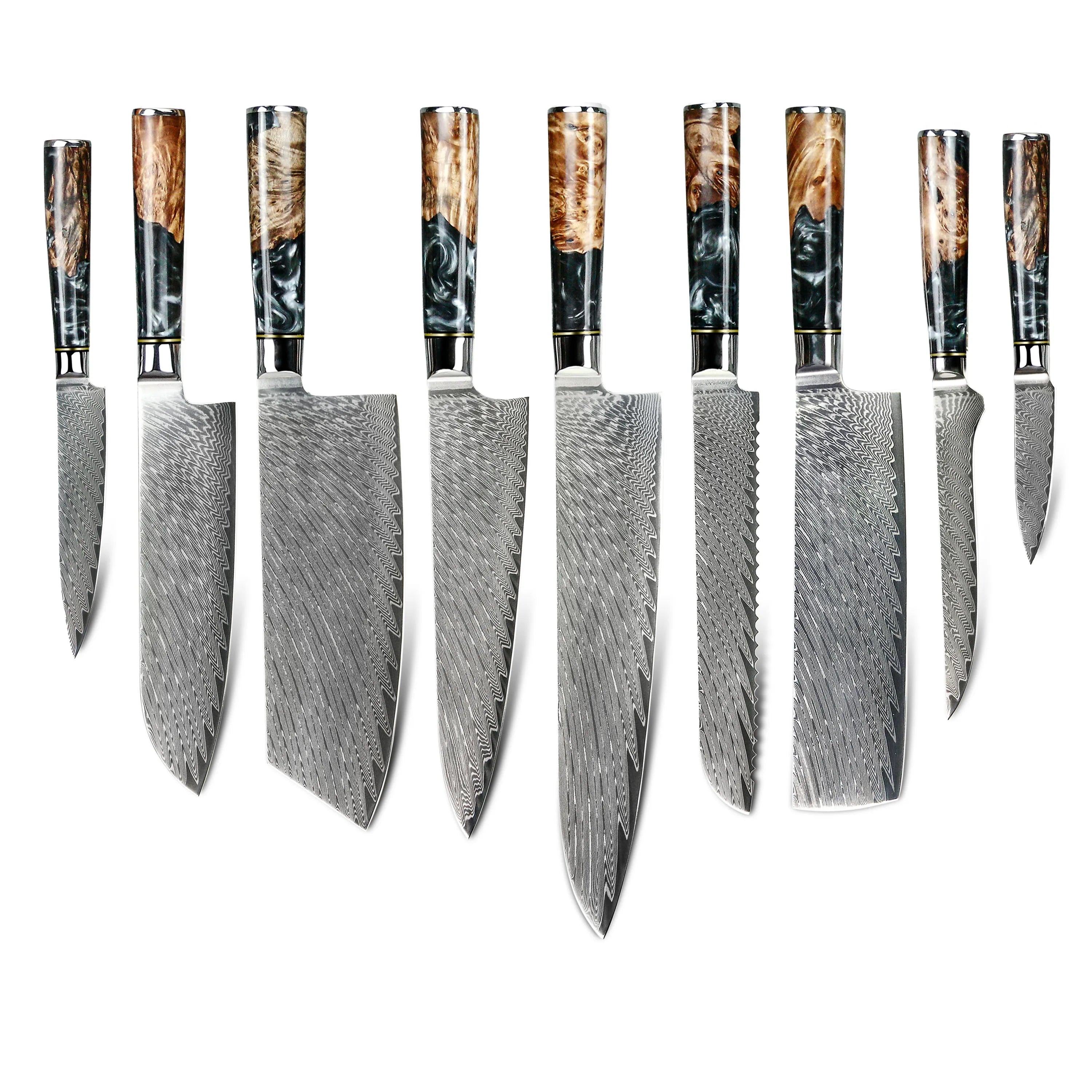 Black Resin Handle VG10 Damascus Steel Kitchen Knife Set
