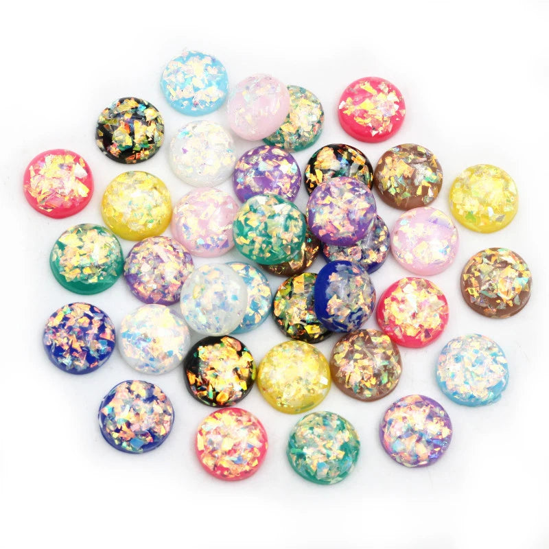 40pcs/lot 12mm Built-in Gold Color Metal Foil Flatback Resin Cabochons Cameo for DIY Jewelry Making Supplies