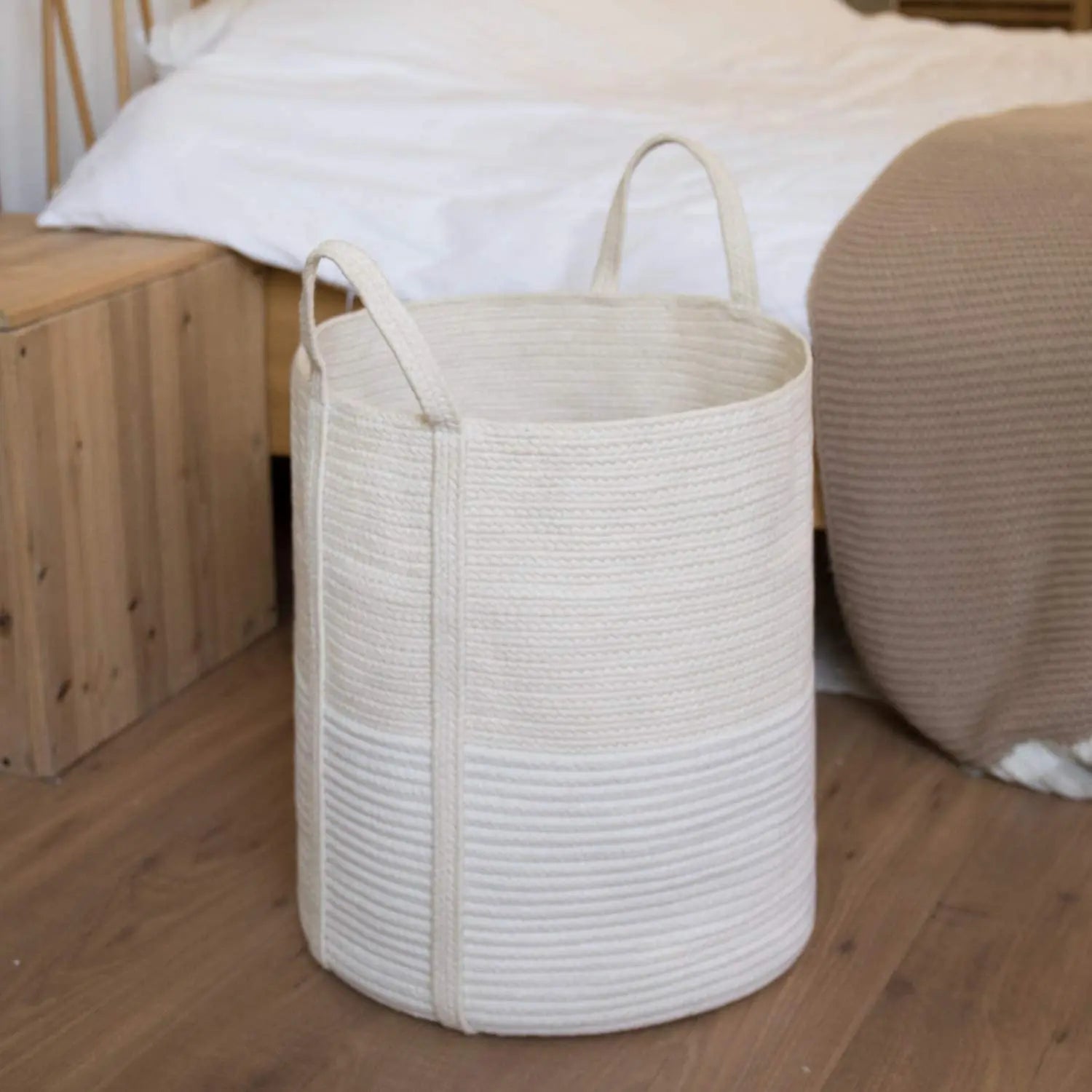 KUYUE cotton rope woven basketcotton rope handle foldable clothes storage basket collapsible laundry organizer
