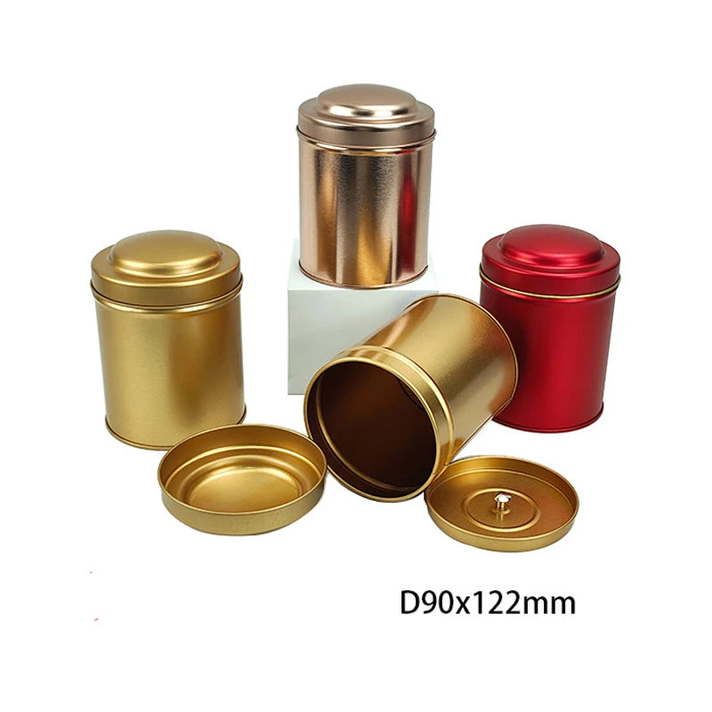Wholesale sealed Food Grade Custom logo Round Airtight Metal Candy Tin Box Canister Double Lid Tinplate Tea Coffee Cookie Can