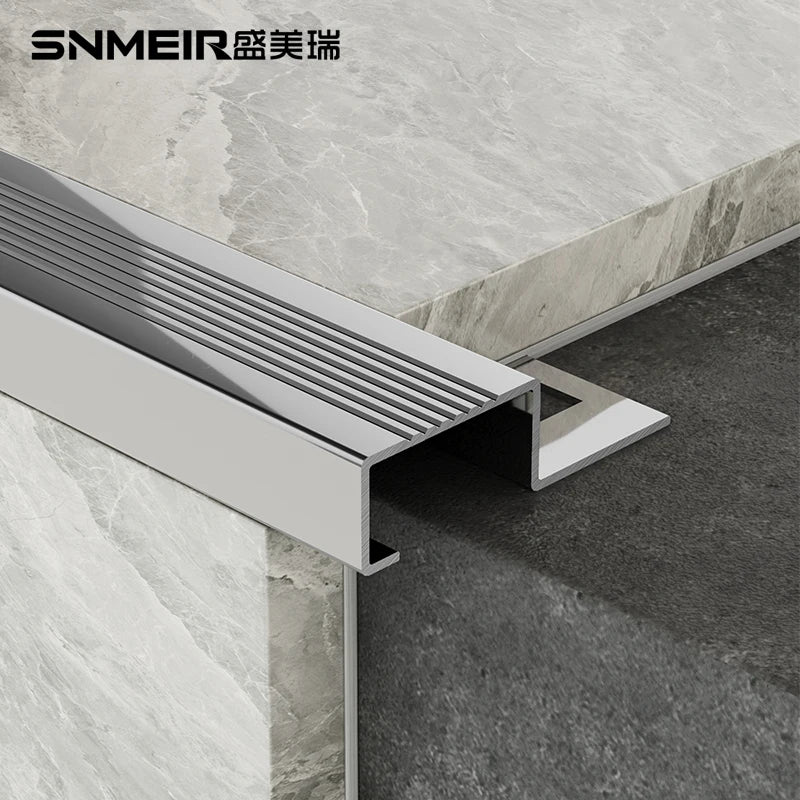 Foshan Supplier's Senmry Stainless Steel Stair Nosing Trim Non-Slip 304 Metal Stair Parts with Mirror Surface Tile Trim