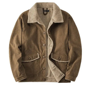 Men's Corduroy Plush Thick Jacket Oversized Solid Color Lapel Collar Loose Fitting Lamb Cashmere Jacket