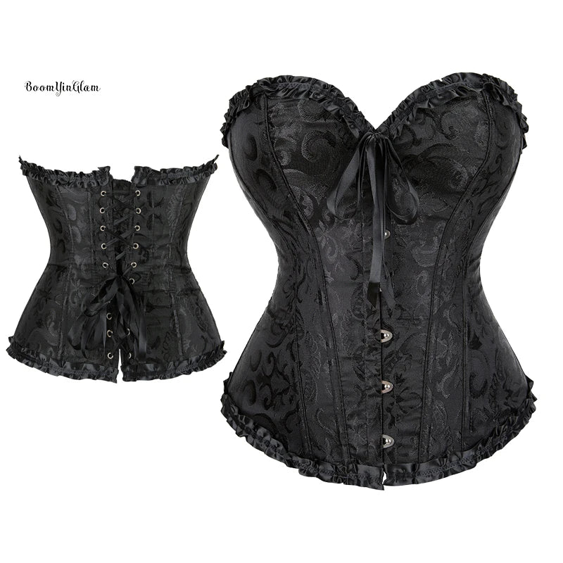 Wholesale Price Steel Boned Plus Size 6XL Outfit Lace up Solid Jacquard Floral Corset Waist Trainer for Women