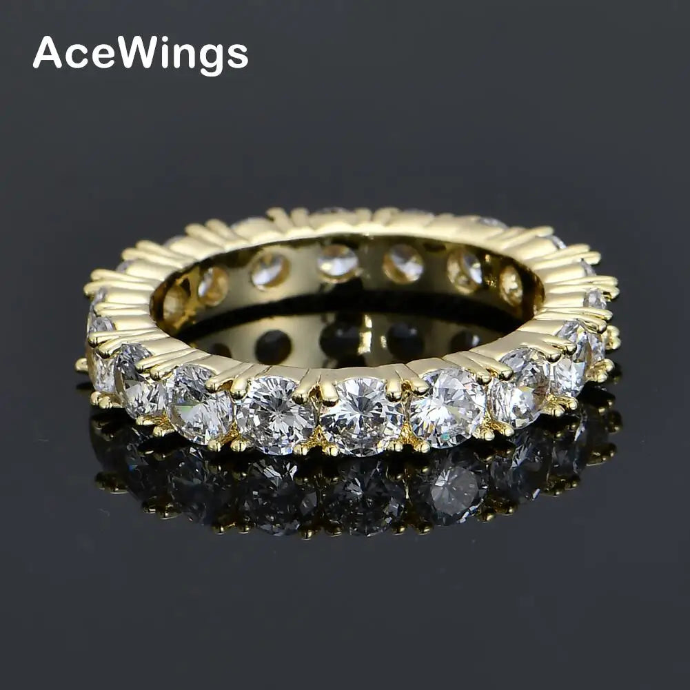 R015  One Row Men's Ring Copper Gold Silver Color Cubic Zircon Iced RING Fashion Hip Hop Jewelry
