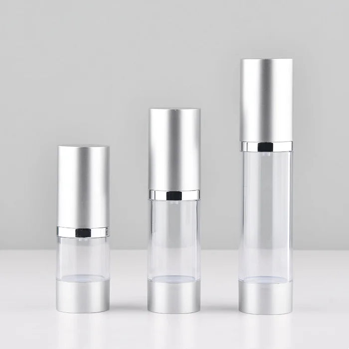 Empty Matte Silver Plastic Spray Lotion Airless Pump Bottle 15ml 30ml 50ml Facial Cream Cosmetic Packaging