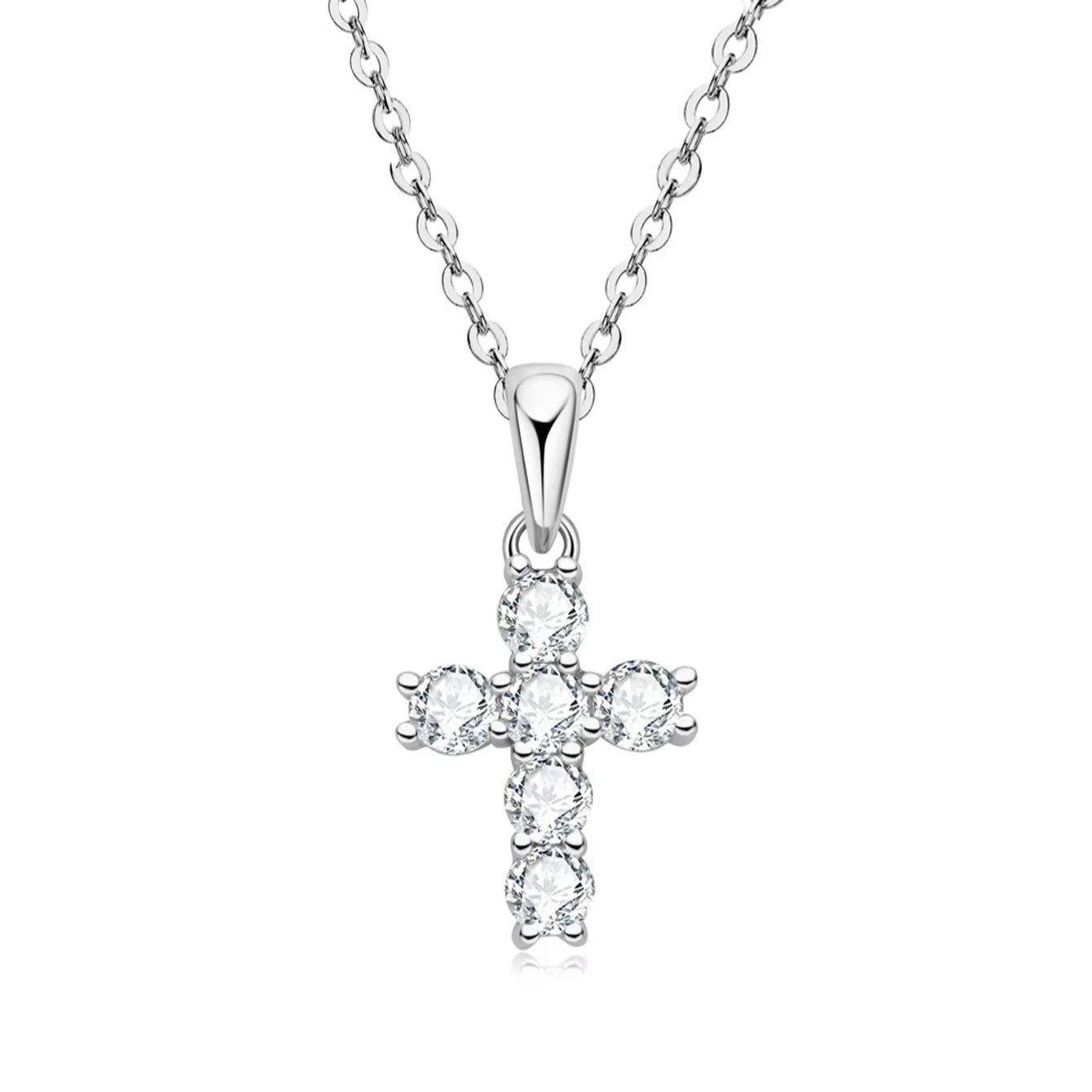 Men's Women's Faithful Charm 925 Silver Certified 3mm Moissanite Choker Christian Cross Certified Christian Moissanite Necklaces