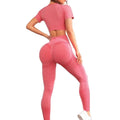 Aoyema Popular Seamless Yoga Suit 3 Piece Sports Short Sleeve Shirts Crop Top Leggings Gym Clothes Fitness Tracksuit Workout Set