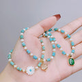 Bead Bracelet for Women Green Fox Pendant Chinese Handmade Turquoise Pearl Beaded Bracelet Natural Stone Bracelet