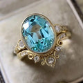 CAOSHI F1812 Oval Shape Sea Blue Crystal White Zircon 2pcs Set Rings for Women Fancy Gold Color Plated Crown Design Ring Sets