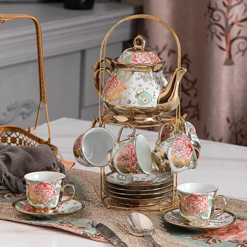 European Bohemian Porcelain Coffee Cup and Saucer Set Afternoon Tea Set Electroplated Ceramic Coffee Set