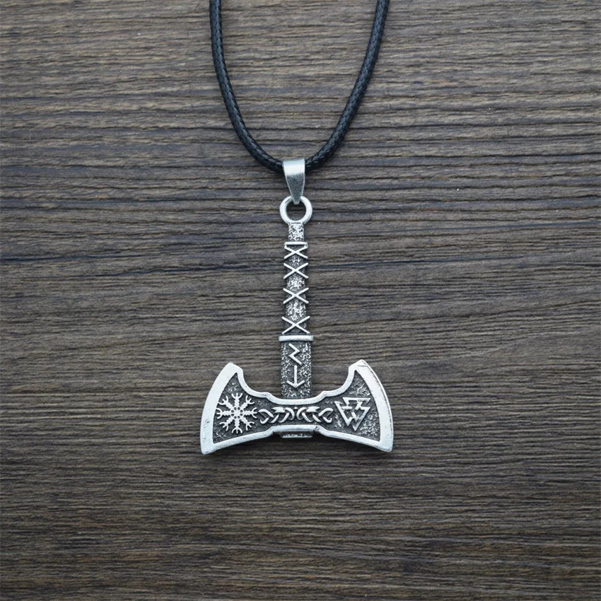 Retro Viking Style Double Axe Triangle Compass Necklaces Fashion Punk Amulet Men's Jewelry Gift