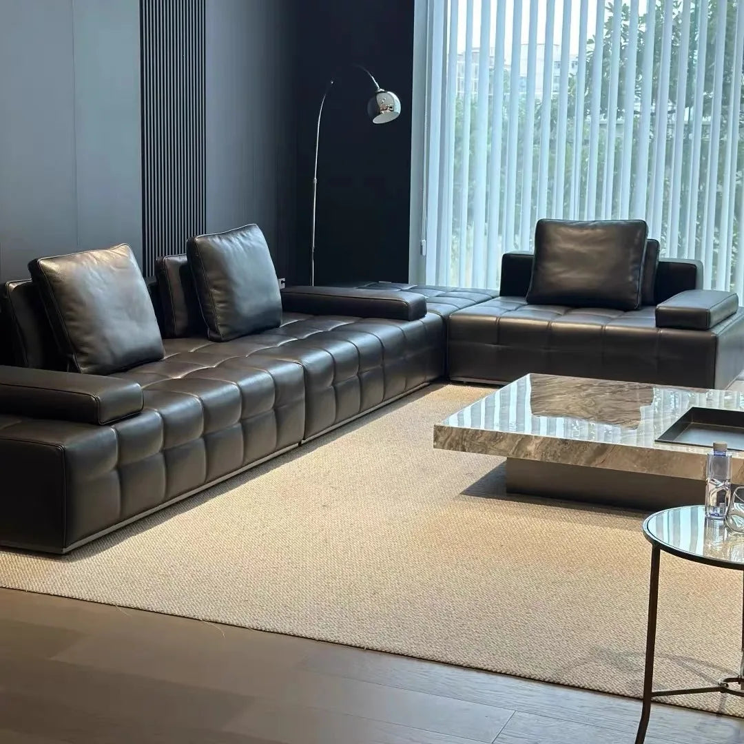 Source Factory Direct Sales High-End Italian Txp2 Louis Denny Lawrence Modular Sectional Genuine Leather Sofa Set Modern Design