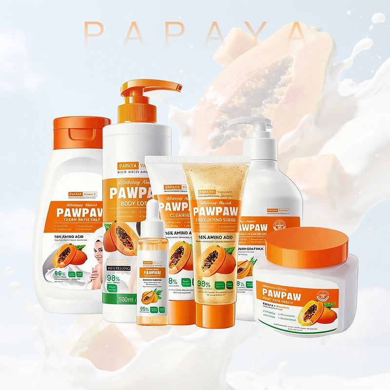 Natural Papaya Vitamin C Extract Skin Care Set Organic Brightening Moist Face Body Care Kit 16% Amino Acid Cleanser Serum Lotion
