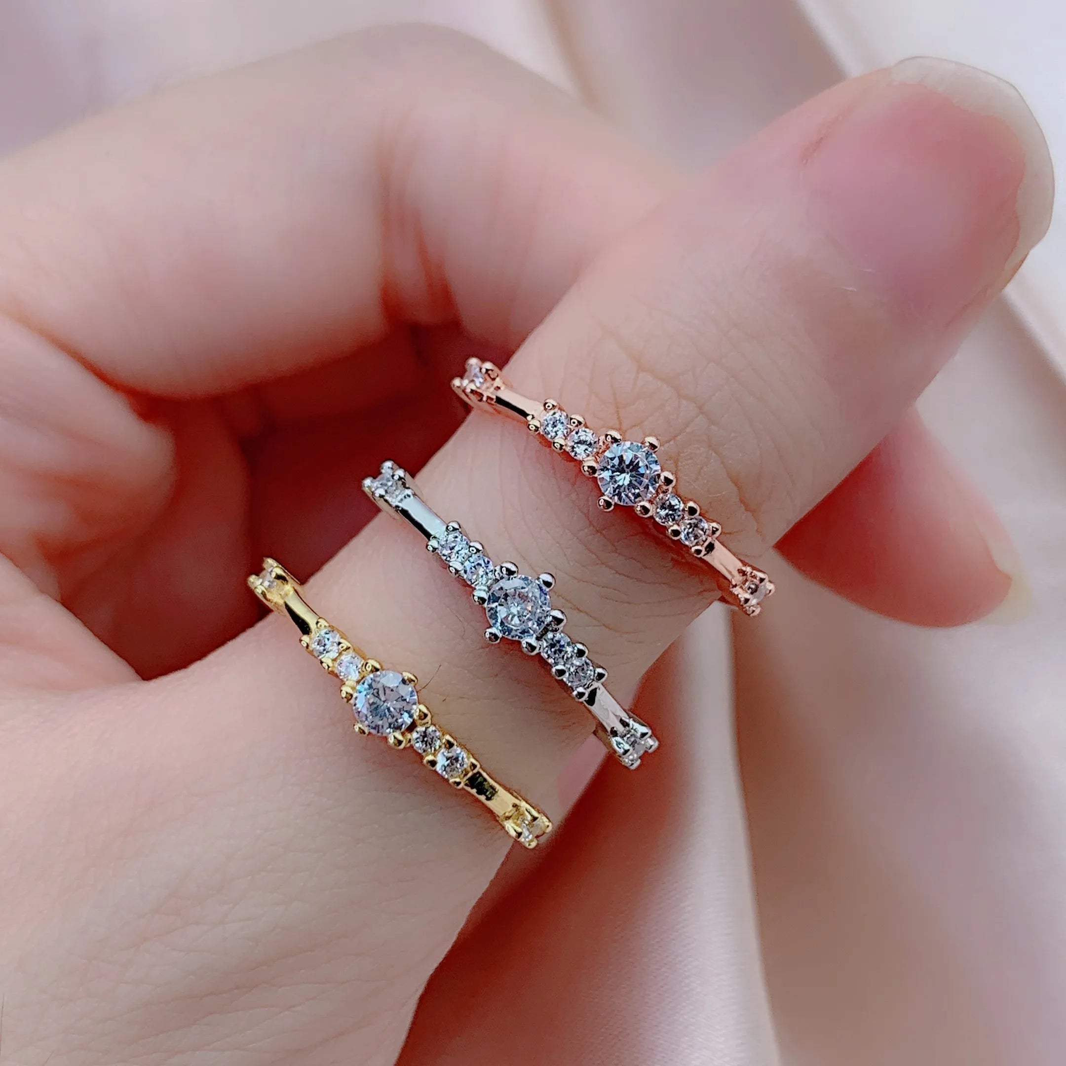 Ins Luxury 18k Real Gold Plated Link Chain Trendy Ring Bling Sparkling Platinum Plating Ring for Party Jewelry