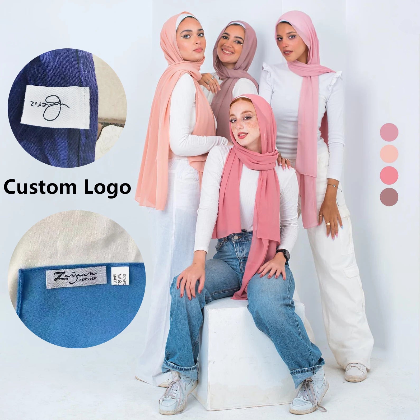 156 Colors Low Moq Chiffon Hijab Custom Logo Premium Good Quality Dubai Scarf 1 Dollar Hijab Scarves for Ladies