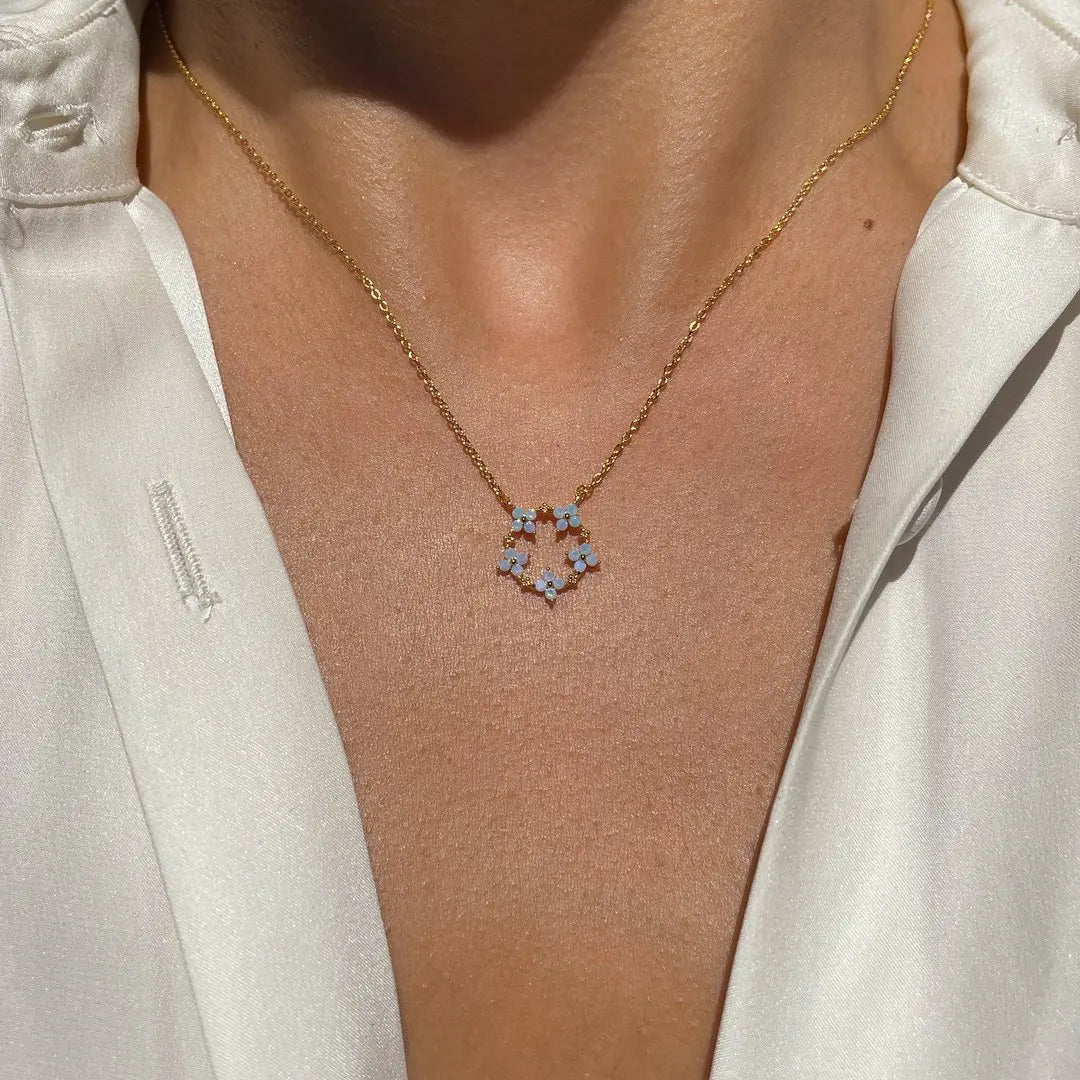18K Gold-Plated Brass Trendy Flower Necklace with Link Chain for Women