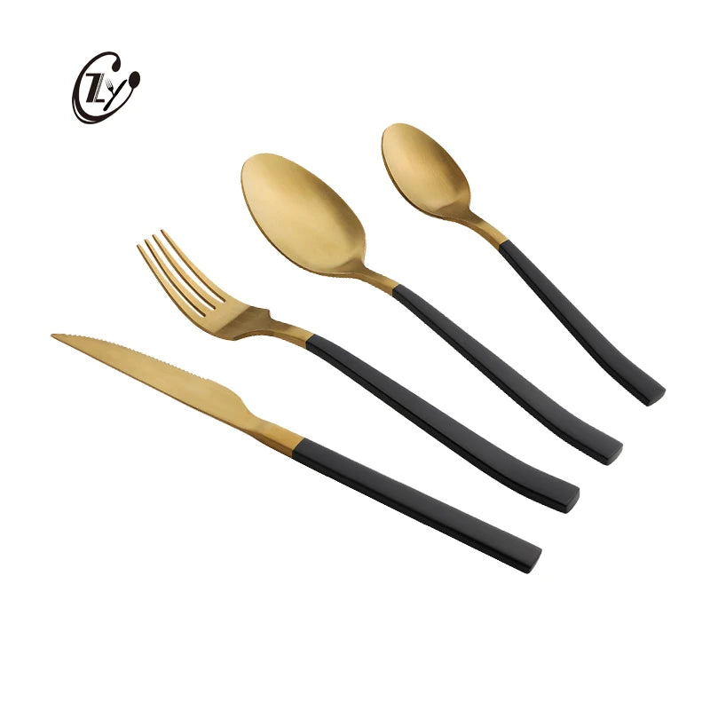 Matte S-Curve Design Flatware Set Colorful Handle Stainless Steel Golden Cutlery Set