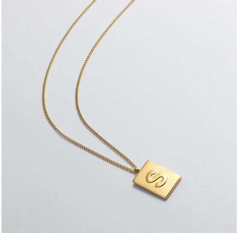 S Letter Super Stainless Steel Rectangle Square Shape Pendant Necklace MegaBDM