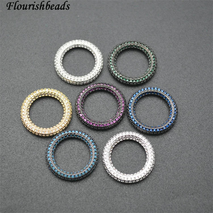 High Quality Nickel Free Gold Silver Black 20mm Micro Pave Round Zircon Spacer Beads for Jewelry Bracelet Necklace Making