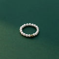 Round Beaded Elastic Pearl Stacking Rings for Women Handmade Summer 925 Silver Minimalist Jewelry