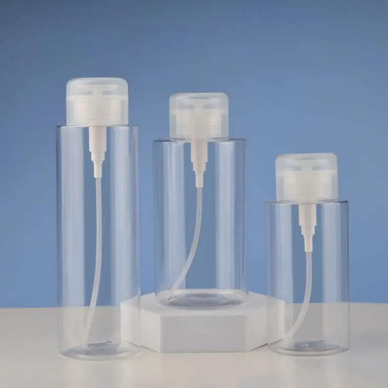 300ml/500ml Empty Transparent Nail Polish Remover Bottle With Pump Makeup Remover Bottle PET Plastic Bottle