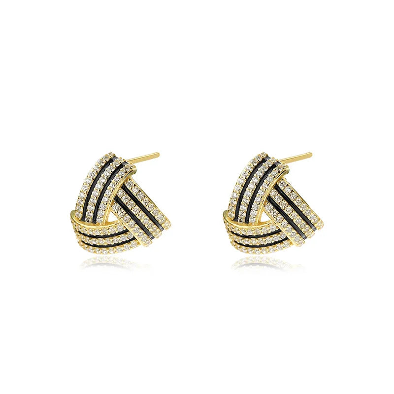 Daidan Earrings Cubic Zirconia Sterling Silver Earrings Women Big Elegant Enamel Stud Triangle Earrings