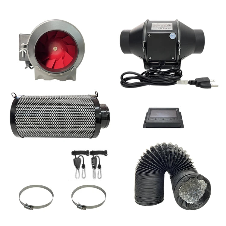 Inline Duct Fan 4 Inch 220CFM Ducted Exhaust Ventilation Fan 6 Inch 8 Inch with Intelligent Smart Speed Controller Carbon Filter