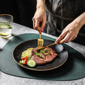 High End Hotel and Restaurant Use 8" / 10" Texture Black with Golden Edge Round Shape Ceramic Steak Fruit Dishes Plate