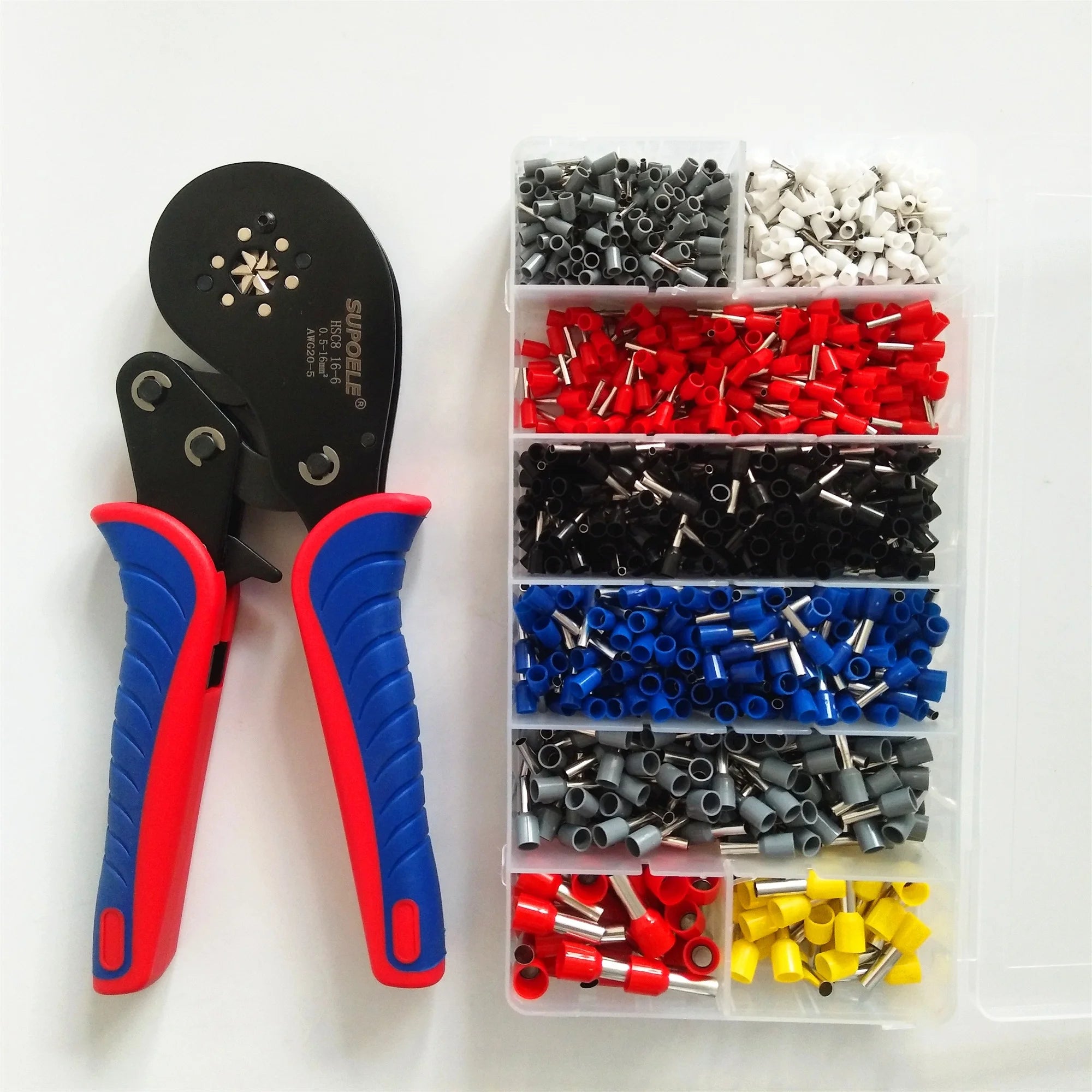 HSC8 16-6 0.08-16mm2 Ferrule Crimping Tool Kit High Hardness Wire Crimper Plier With1200pcs Wire Ferrules Crimp Ends Terminal