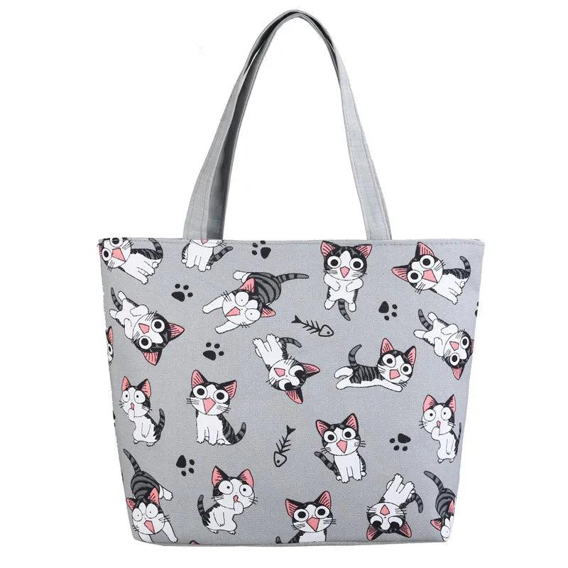 Cute Floral Cat Double Print Women Handbags Custom Tote Bags Shoulder Bags Wholesale