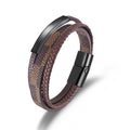2024 New Bohemian Men's Multi-Layer PU Leather Magnetic Buckle Bangles Fashionable Stainless Steel Accessories Jewelry