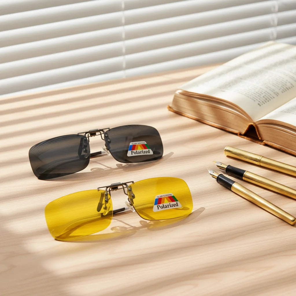 JAP0005 Yellow Lens Clip-On Sunglasses with TAC Lenses 60*40*14 Polarized UV400 Night Vision Metal Frame for Unisex