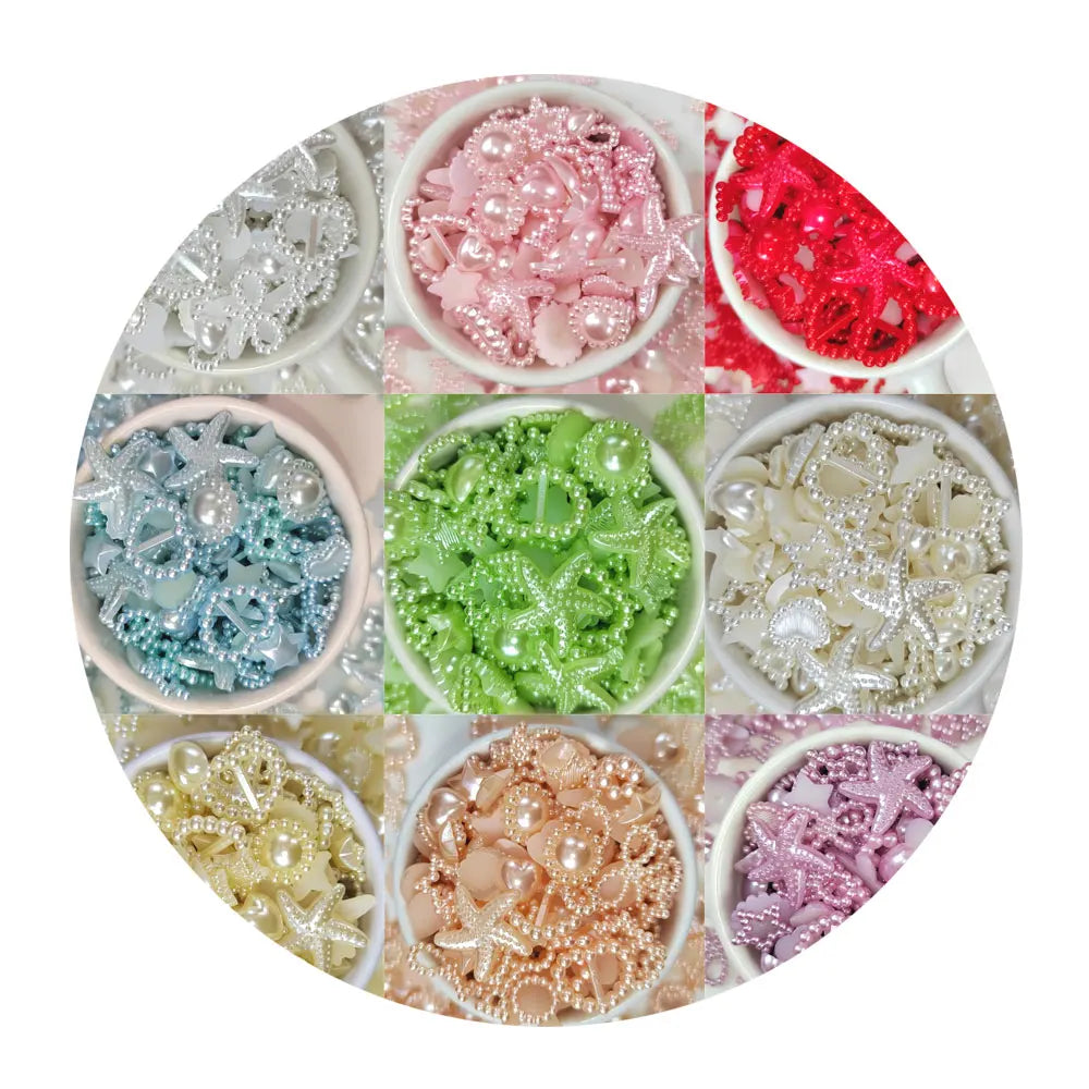 1000Pc Mix Designs Colorful Pearlized Flat Back  Pearls Cabochons Heart Star Bowknot Button for Embellishments