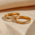 Dreamshow White Shell Signet Thin Stacking Rings Stainless Steel Gold Plated Cubic Zircon Ring