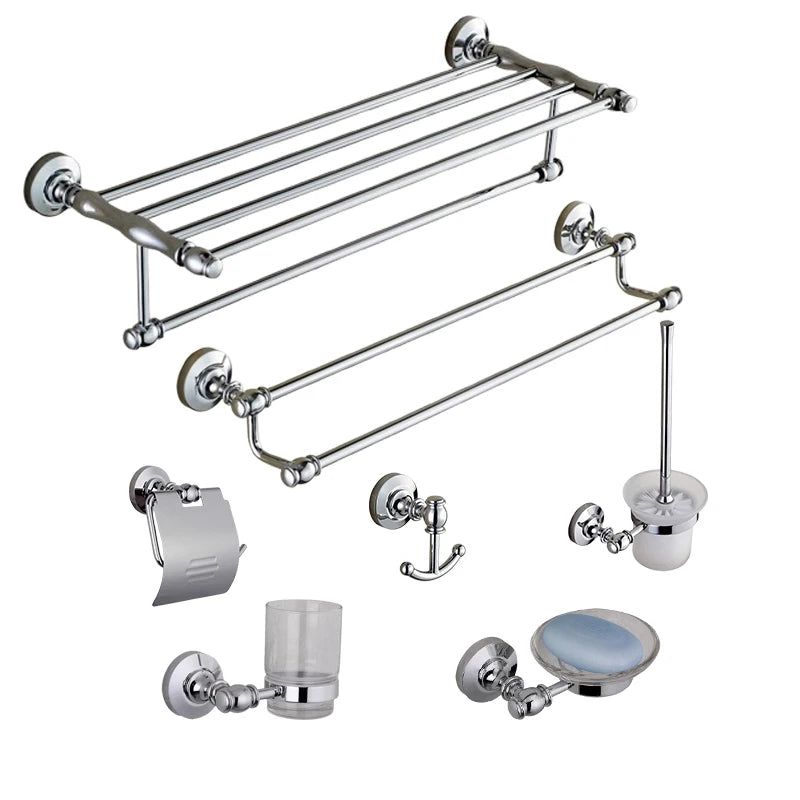 Wall Mounted Bathroom Hardware Set All Brass Towel Bar Set Includes Bar Hook Ring Pure Copper Chrome Fittings Sanitary Set
