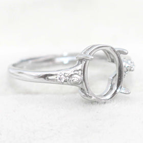 Sterling Silver 8*10mm Semi Mount Ring Empty Frame Blank Support Setting S925 Base Holder Without Center Stone for DIY Inlay