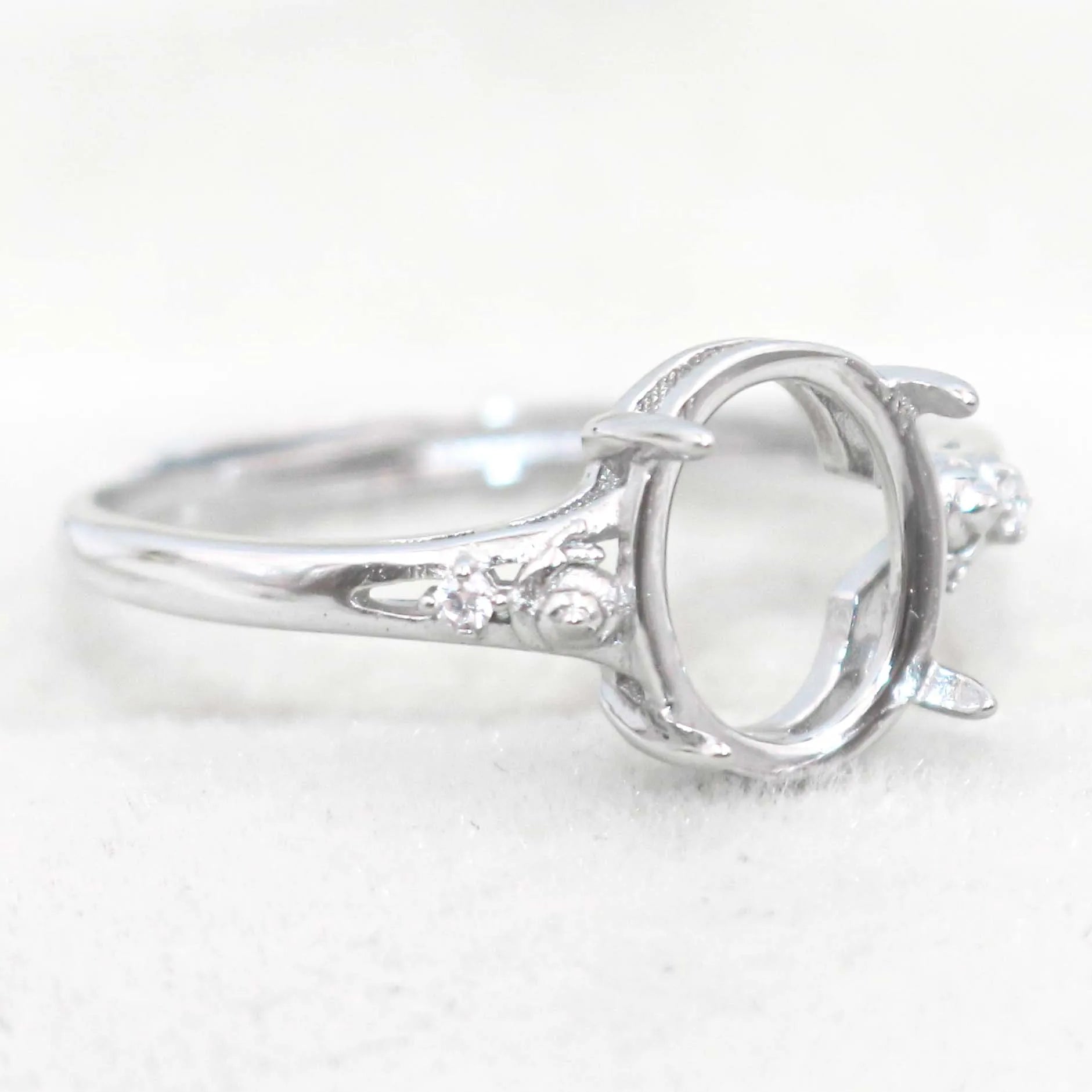 Sterling Silver 8*10mm Semi Mount Ring Empty Frame Blank Support Setting S925 Base Holder Without Center Stone for DIY Inlay