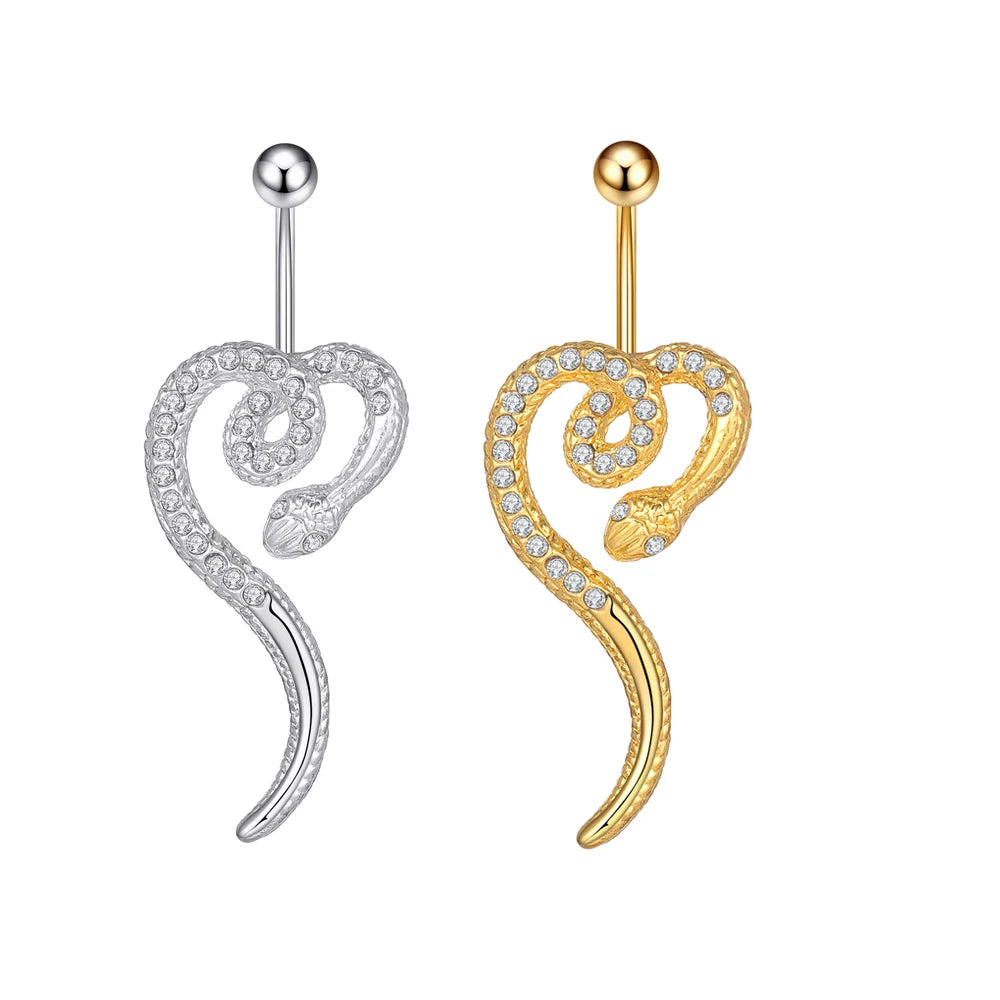 Trend Wholesale Zircon Silver Snake Stainless Steel Cute Fashion Navel Rings for Women Body Piercing Jewelry