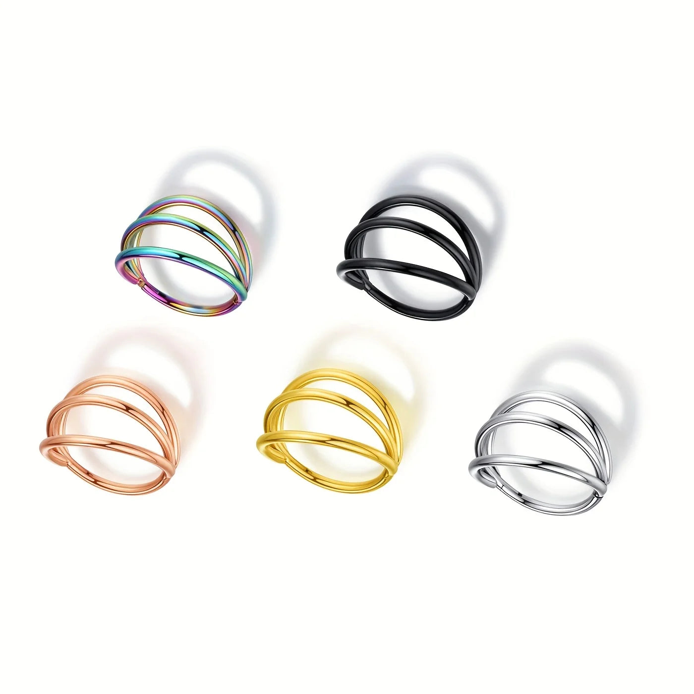 Triple Hoop Nose Ring 316l Surgical Steel Conch Daith Helix Nose Rook Tragus Piercing Jewelry Lip Earring for Women Men