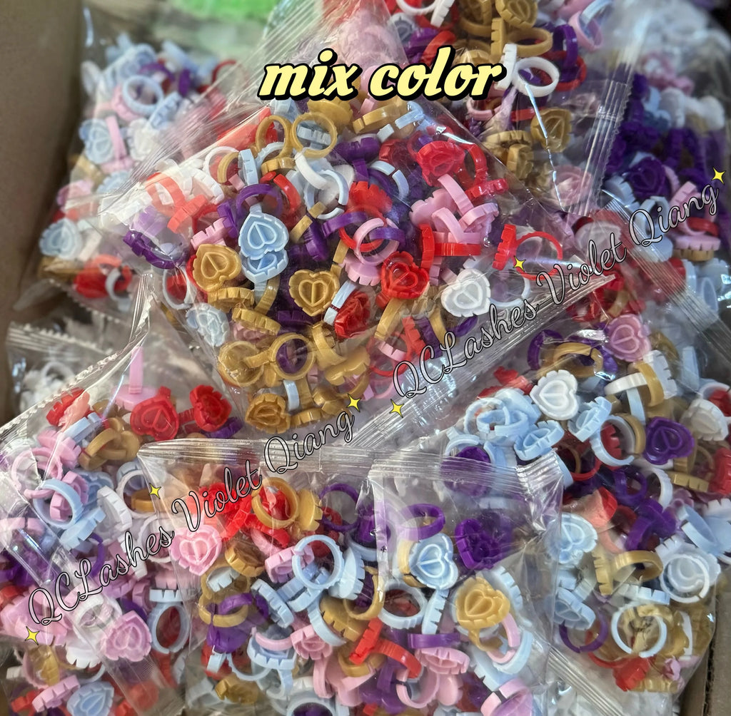 Wholesale Bulk Mix Color Heart Shape Flower Plastic Glue Ring Lash Blooming Disposable Eyelash Extension Tools Lash Glue Rings