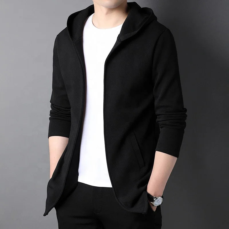 High End New Brand Designer Casual Fashion Stand Collar Korean Style Zipper Jackets for Men Solid Color Hooded Coats Men Clothes